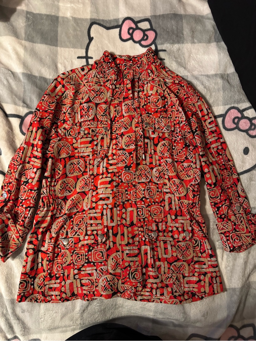 Westbound Red and Beige Geometric-Print Long Sleeve Jacket